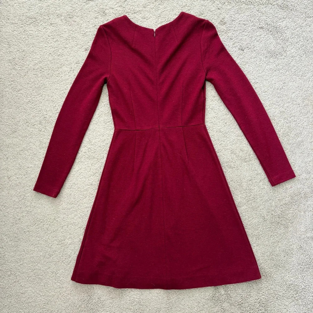 Madewell Gia Fit & Flare Dress Burgundy Wool Blend Sz 0 - Picture 4 of 6